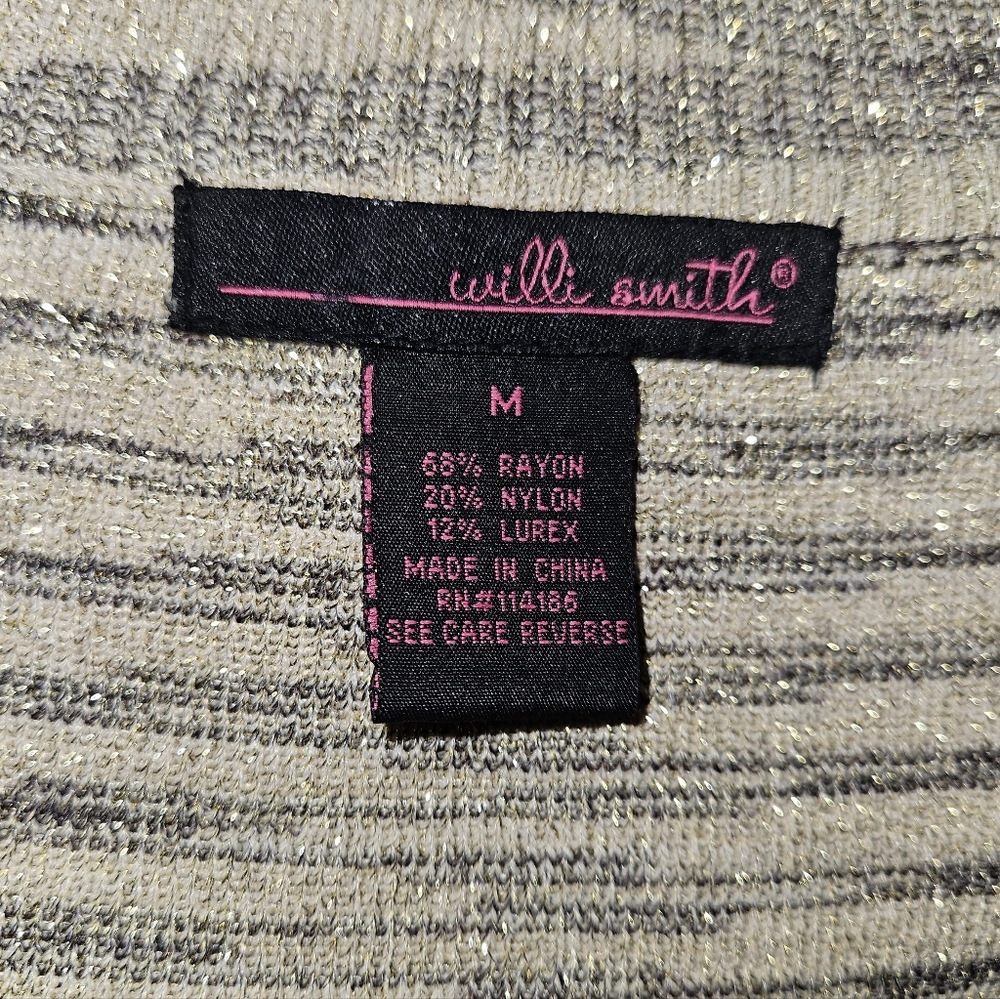 Willi Smith V-Neck 3/4 Sleeve Gold Shimmering Sweater - Picture 9 of 10